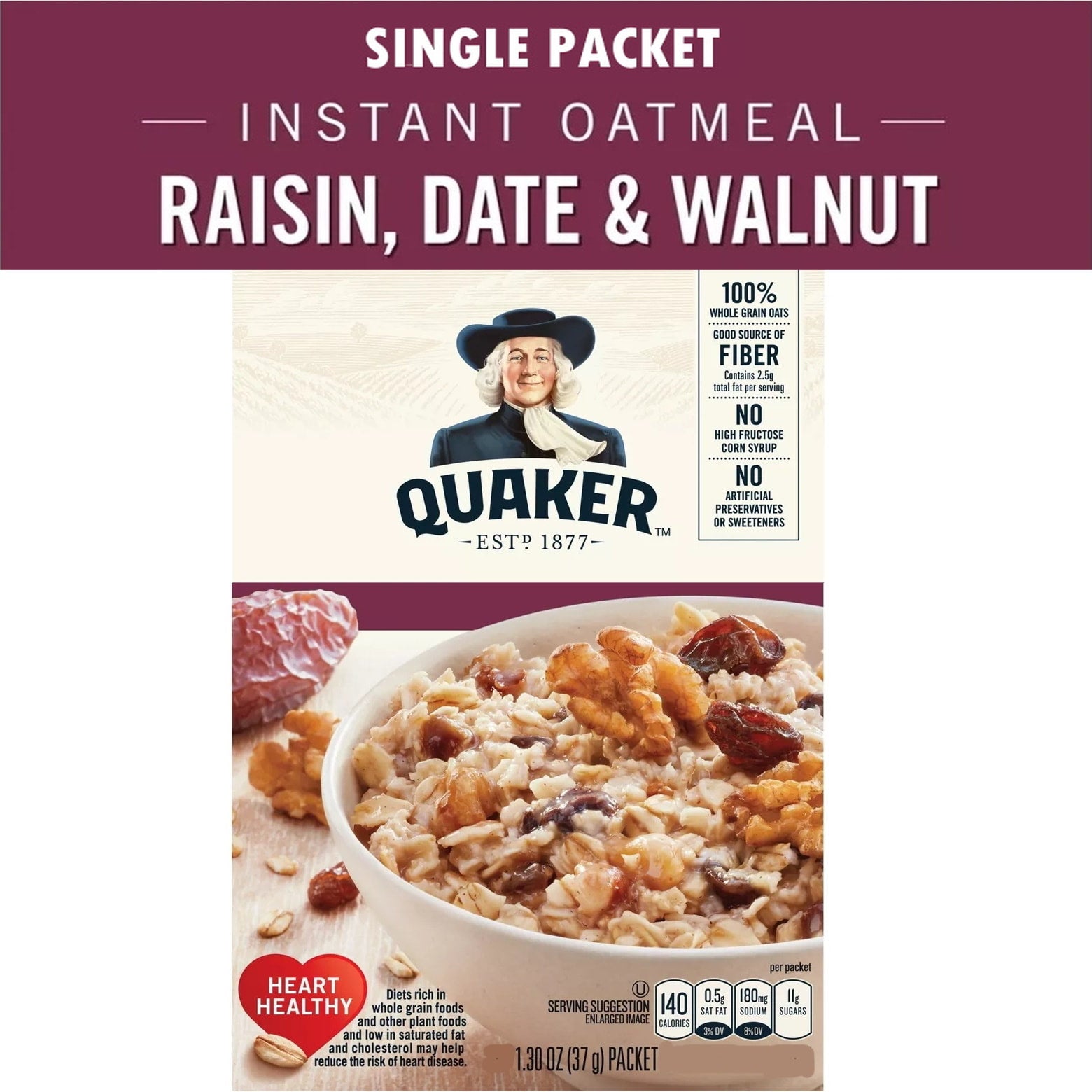 Quaker Instant Oatmeal Packet Raisin, Date and Walnut, 1.3 oz | Triple ...