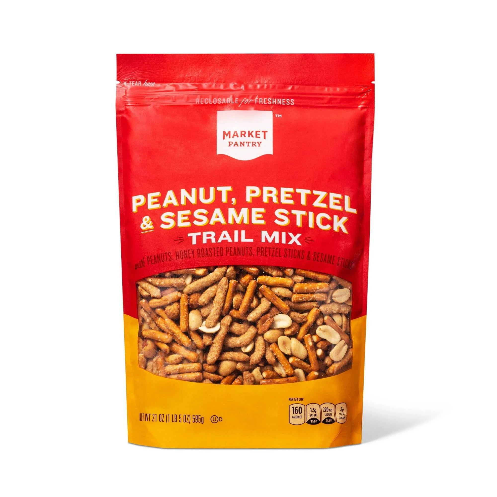 Market Pantry Trail Mix Peanut, Pretzel & Sesame Stick, 21 oz Triple Crown Outfitters